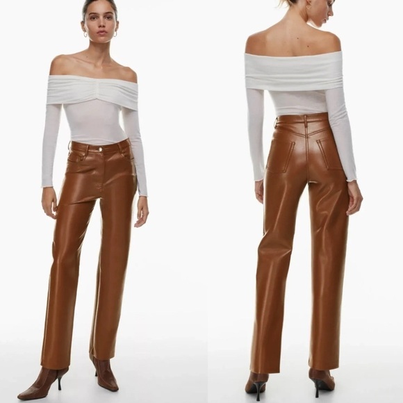 Aritzia Pants - Wilfred The Melina High-Waisted Vegan Leather Pants In Cognac Brown Size 4